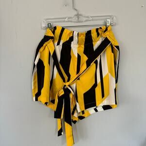 SHEIN Curve Belted Waist Shorts Plus Size 2X Yellow Black White Elastic Waist